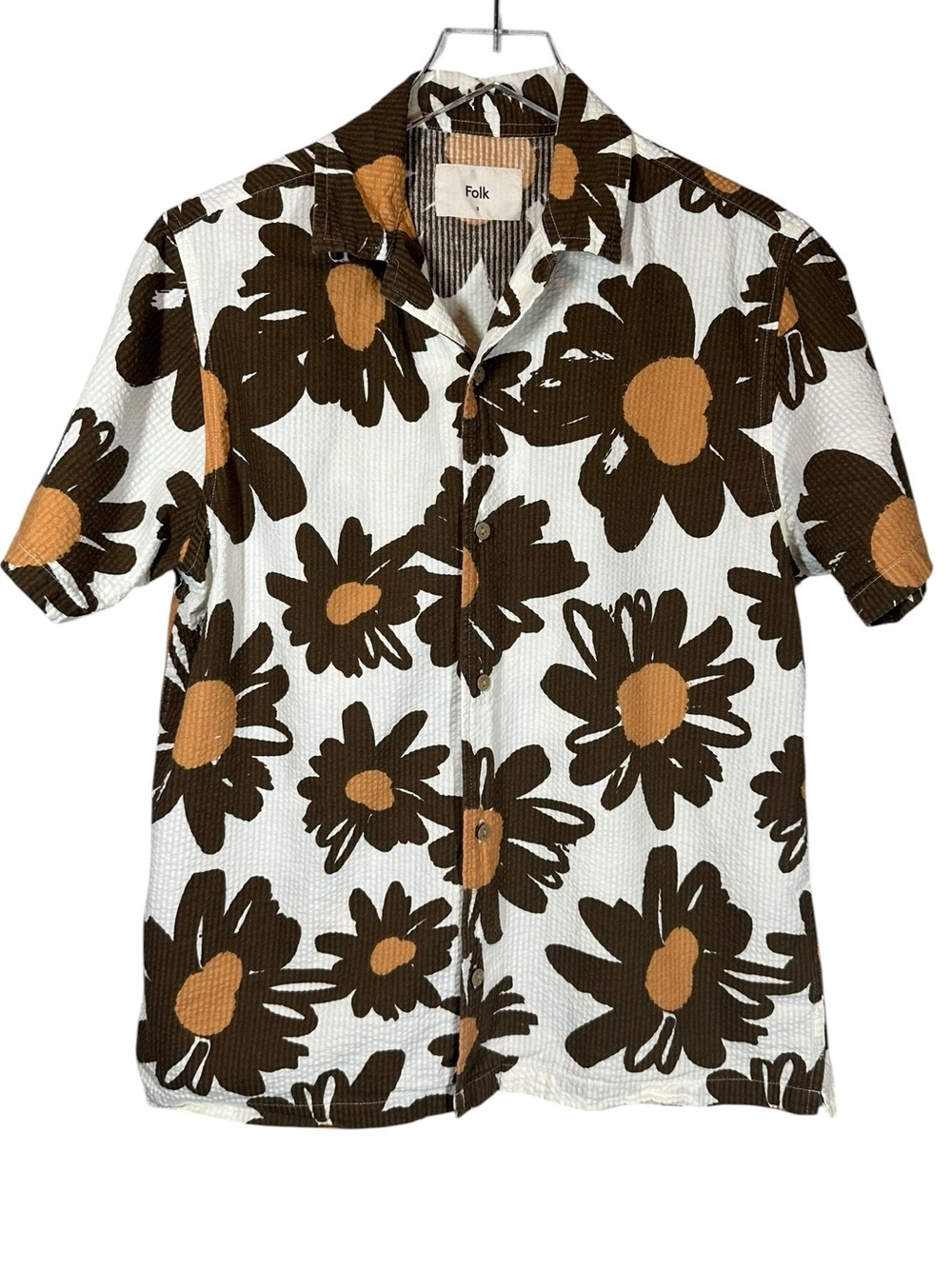 FOLK Men's Small Short Sleeve Cotton Button up Shirt Floral Patterned